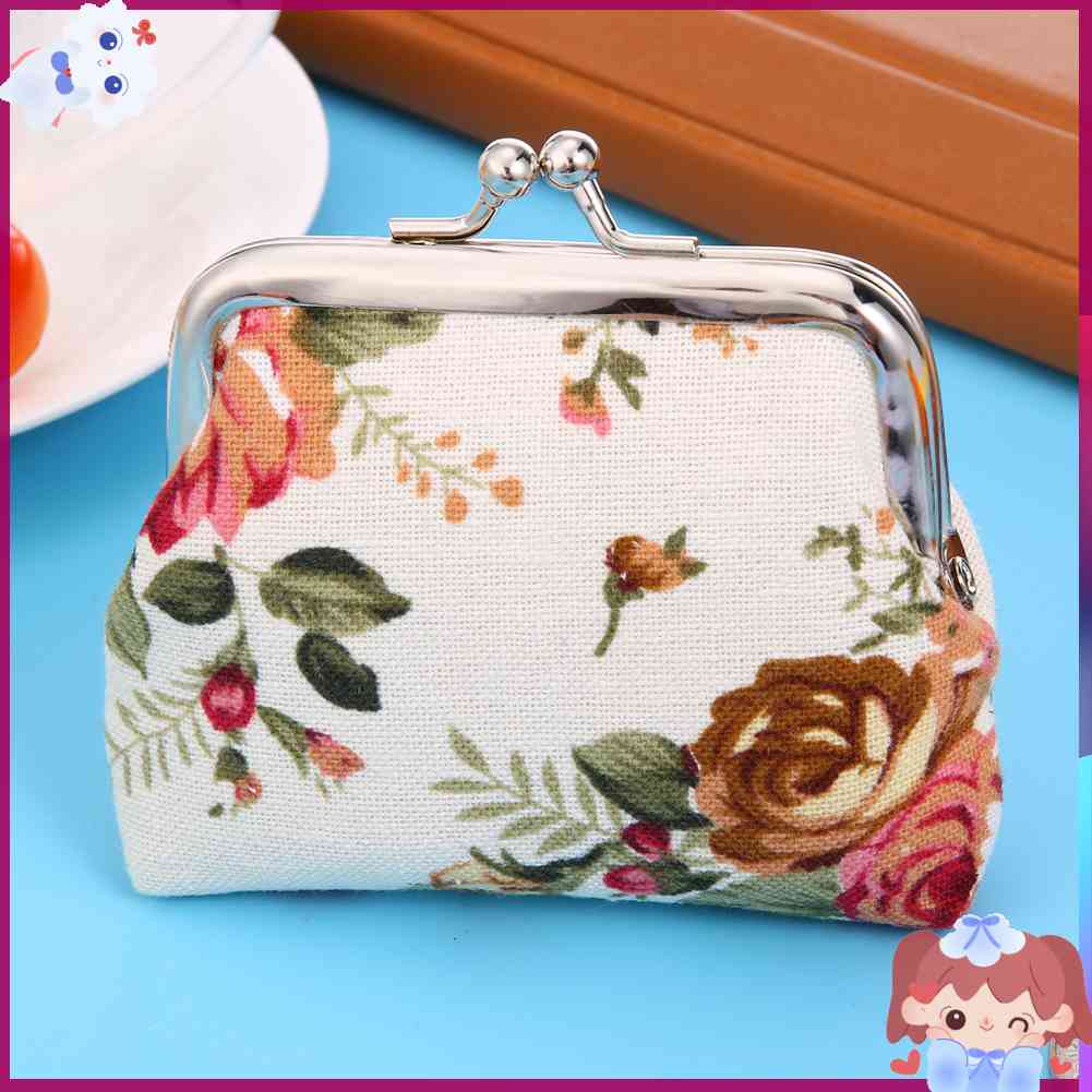 ✿Mars144✿Ví Vải Canvas In Họa Tiết Hoa Phong Cách Cổ Điển Xinh Xắn Dành Cho Nữ✿