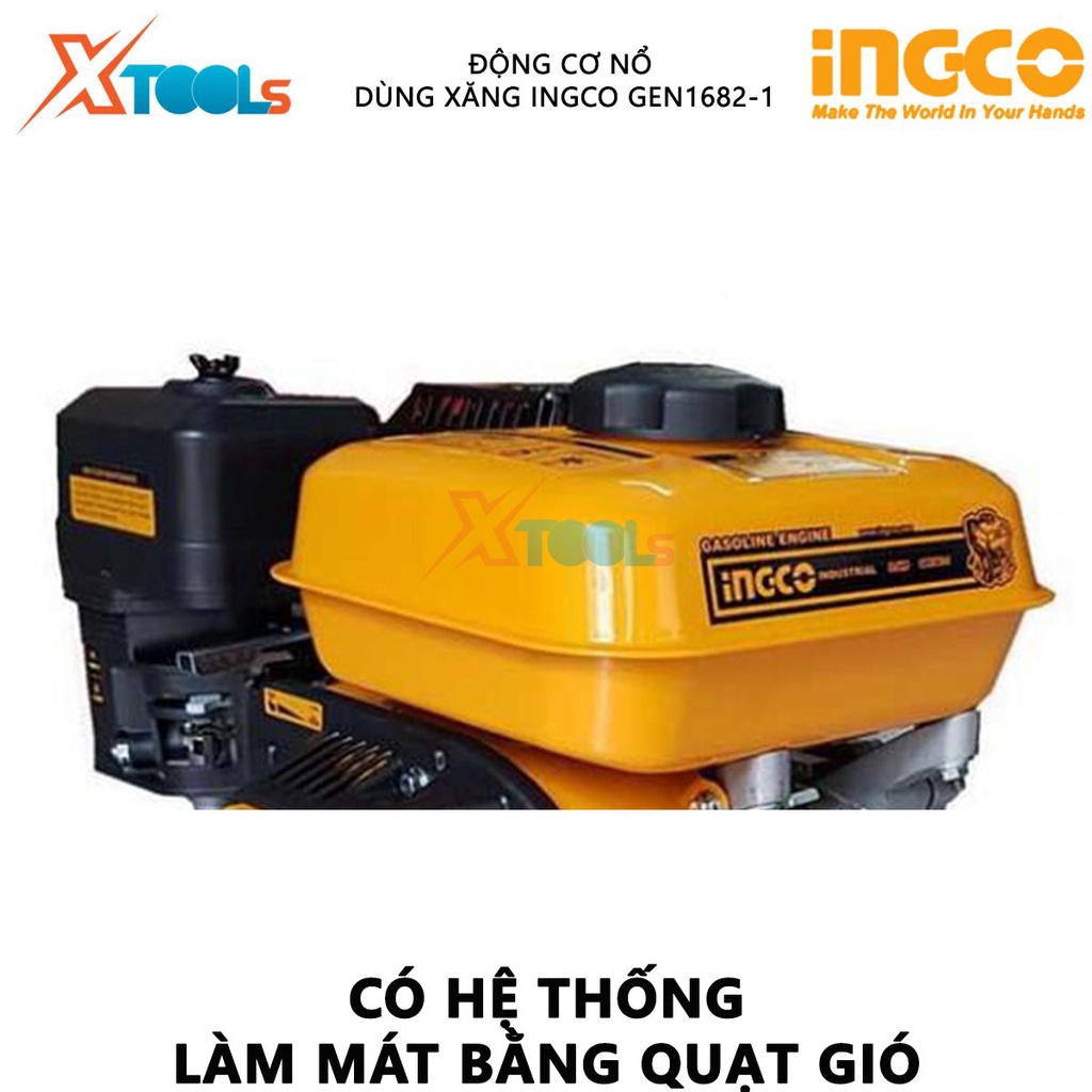 Động cơ nổ dùng xăng INGCO GEN1682-1 | máy nổ động cơ 4 thì OHV, đường kính trục 20mm, dung tích xi lanh 196ml phát điện