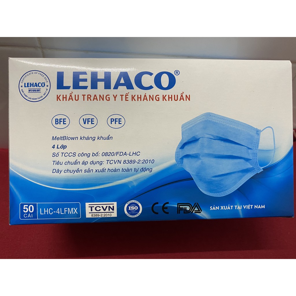 [ Cao Cấp ] Khẩu trang y tế LEHACO 4 lớp kháng khuẩn - 1 hộp 50 cái