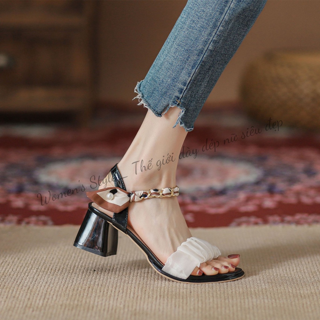 Giày cao gót 5 phân khí chất Pháp Womenstyle quai nhún bèo, Sandal cao gót mùa hè 2022 chuẩn size 35-39 TD19