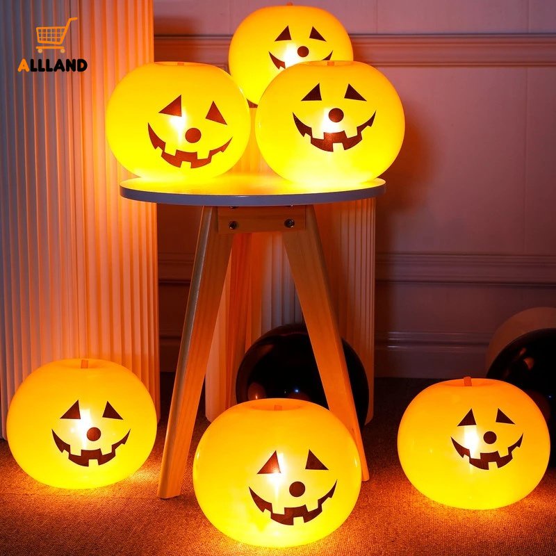 Set 5 Bong Bóng Cao Su Có Đèn LED Hình Bí Ngô Trang Trí Halloween