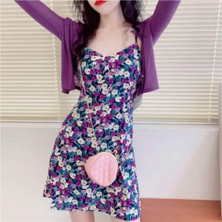 set đầm hoa tím kèm áo khoác hot hit