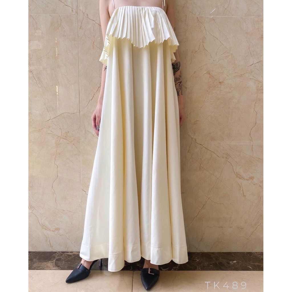 Đầm Maxi Phối Dập Li Cột Nơ Phong Cách Vintage Đi Biển