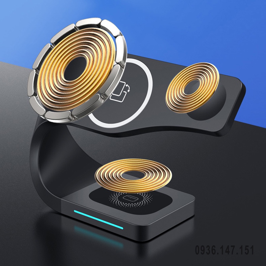 Đế sạc không dây 15W 3 trong 1 sạc nhanh cho điện thoại, tai nghe bluetooth, smart watch hỗ trợ sạc không dây