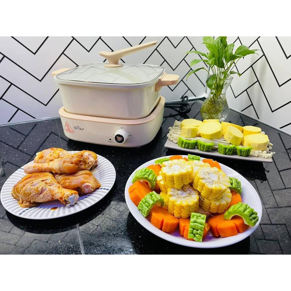 Nồi Lẩu Điện Đa Năng Bear 7 trong 1 Chống Dính Cao Cấp, Nấu Lẩu Thịt Nướng Tiết Kiệm Điện DHG-C40M1