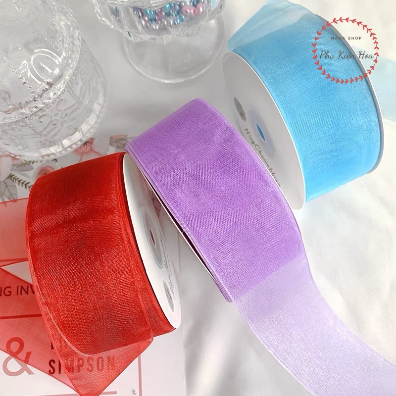 [Cuộn 45m] Ruy Băng Voan Trơn, Vải Organza Khổ 4cm Trang Trí Quà Tặng - Bó Hoa - Tiệc