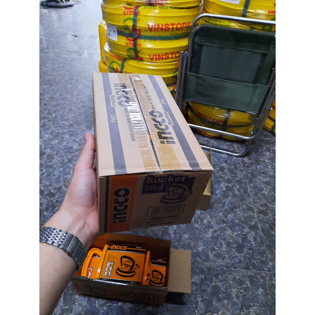 Hít 1 chấu. Hít kính và gạch. Giác hút kính cầm tay INGCO HSU012501 lục hút đến 25kg