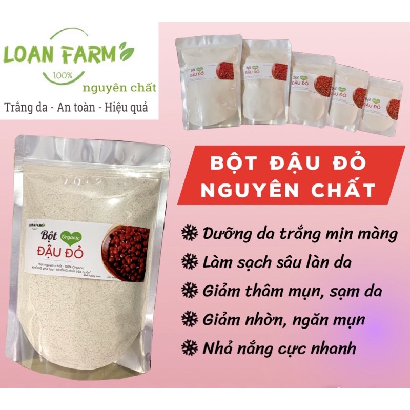 Bột đậu đỏ tắm trắng nguyên chất body - đắp mặt trắng da 100% organic làm đẹp từ thiên nhiên