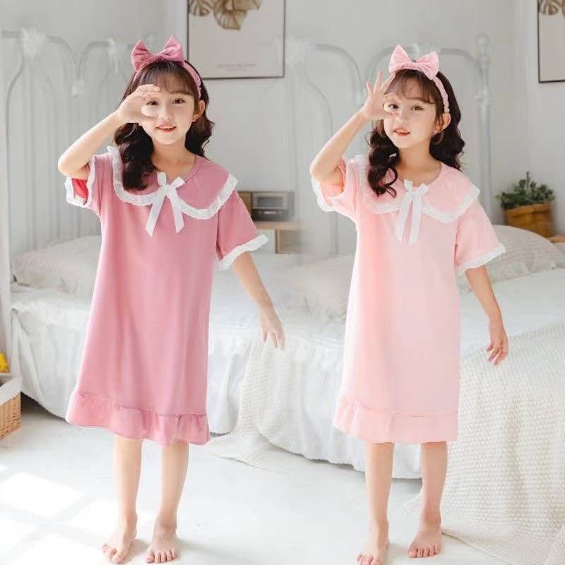 Bộ Đồ Ngủ Cotton Tay Dài Phối Ren Phong Cách Công Chúa Cho Bé Gái