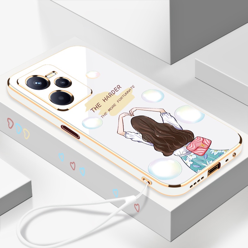 Ốp Điện Thoại Silicon Viền Thẳng Mềm Hình Hoạt Hình Có Dây Đeo Cho realme c35 c31 9 9i 9 pro