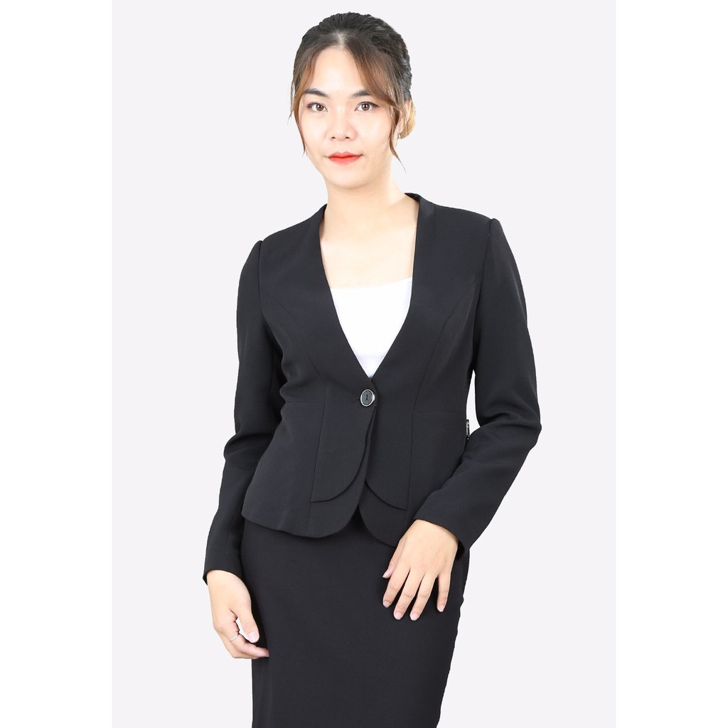 Áo vest 2 lớp tay dài chéo đen không cổ một khuy The One Fashion AVD0165DE5