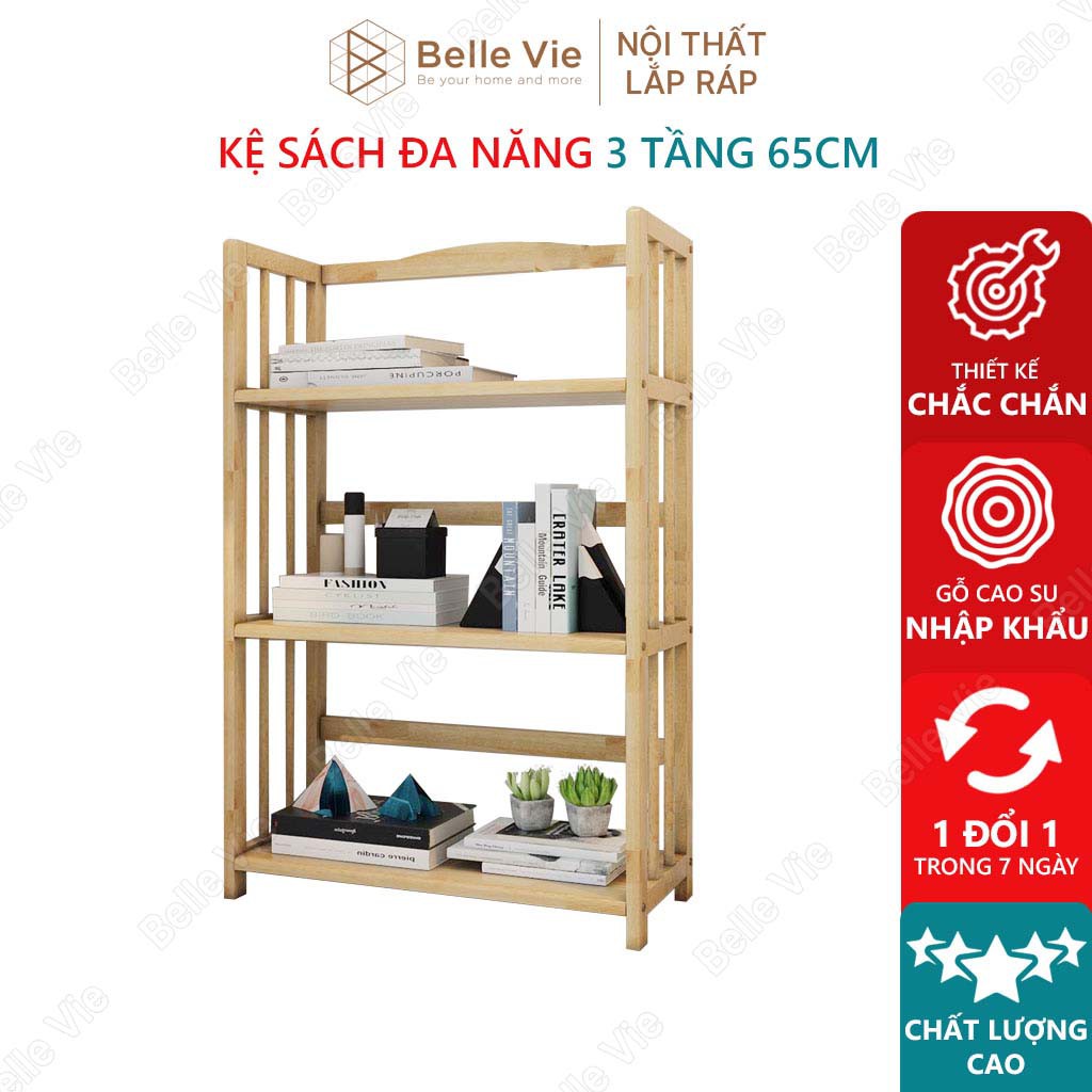 Kệ Sách 3 Tầng x 65Cm BelleVie Kệ Gỗ Tự Nhiên Decor Lắp Ráp Đơn Giản Dễ Dàng Bookshelf 3F Natural