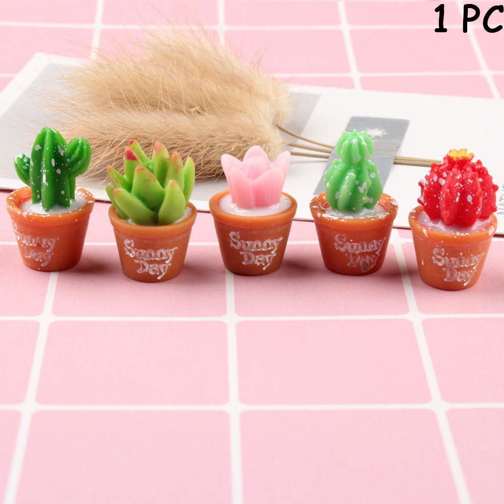 JANE Mini  Succulent Potted Figurines Home Decor Flower Miniature Cactus Bonsai Micro Landscape  Cute DIY Dollhouse Ornaments Crafts Fairy Garden Resin Plants