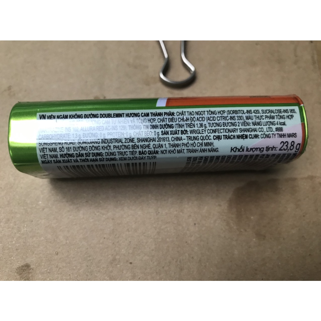 Kẹo Ngậm Không Đường Doublemint Orange (Cam) Mint Flavour Hương Cam (Tuýp 23.8g)