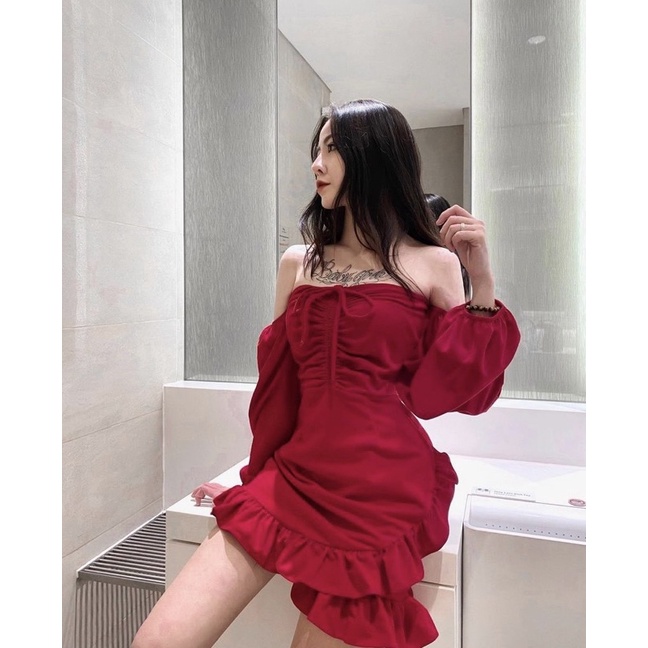 ĐẦM XINH TRỄ VAI TAY DÀI STELLA DRESS thiết kế sau lưng bo chun form ngắn tôn dáng style ullzang diện lễ và tết