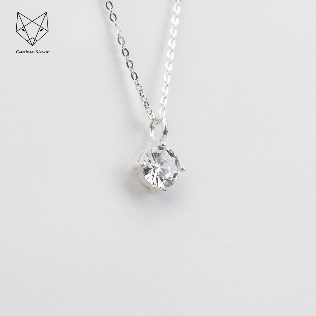 Dây Chuyền Bạc Ta S925 Cao Cấp CaoBac Silver Bốn Chấu KIm Cương Nhân Tạo Đơn Giản, Sang Trọng Cho Bạn Gái