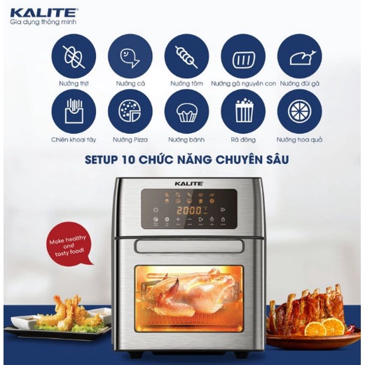 Nồi chiên không dầu kalite KL1500, bếp chiên không dầu 15L, nồi chiên gà nguyên con, chính hãng kalite + kèm quà tặng