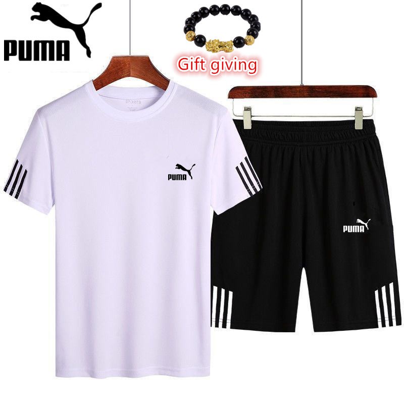 ADIDAS Bộ Đồ Thể Thao Puma Gồm Áo Thun Tay Ngắn + Quần Short Dáng Rộng Có Size Lớn-5xl Dành Cho Nam Giới