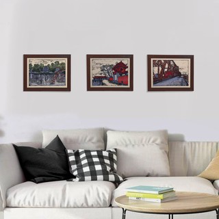 Set 3 Tranh Giấy Dó Chủ Đề Hà Nội Bao Gồm Khung - Tranh Khắc Gỗ Thủ Công - Tranh Giấy Dó Hà Nội