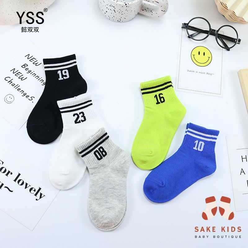 Tất vớ cao cổ cho bé trai bé gái, Set 5 tất chất cotton mềm cổ bo chun in logo nhiều màu cực chất đủ size cho bé 5TLG