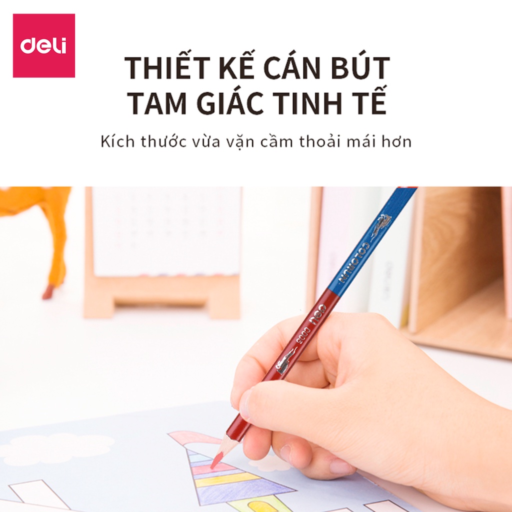 Bộ Bút Chì Màu Colorun Deli - 6 Cây 2 Đầu 12 Màu
