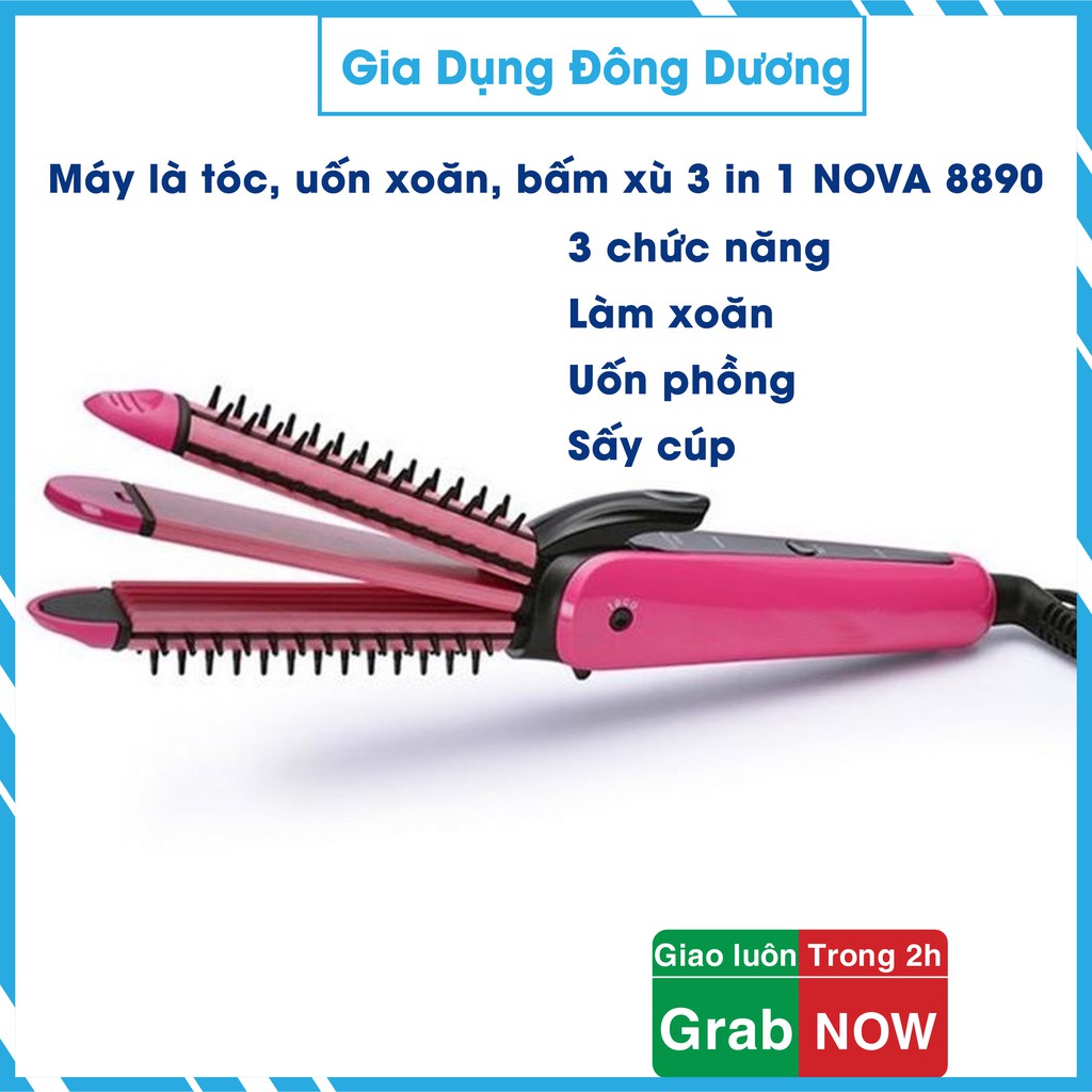 Máy là tóc, uốn xoăn, bấm xù 3 in 1 NOVA 8890