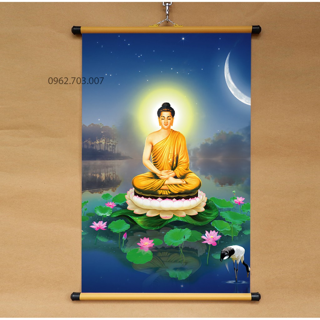 Tranh Phật Thích Ca Mâu Ni treo tường bằng vải phủ bóng cao cấp dày dặn, tranh phật treo tường