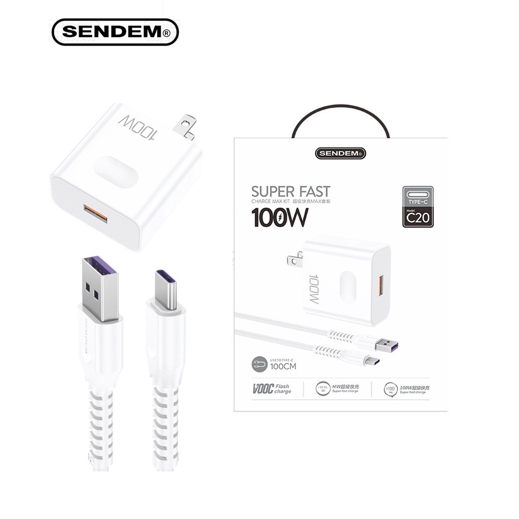 Bộ Củ Cáp Sạc Nhanh Type-C SENDEM C20 100W Chính Hãng SENDEM Sạc Nhanh 100W Dành Cho Điện Thoại Android