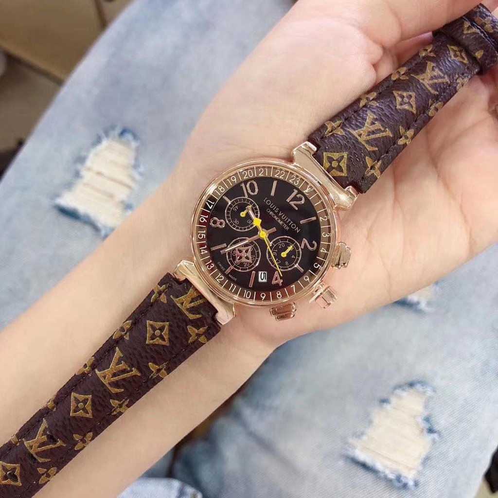 Đồng hồ nữ LV nữ dây da nâu kiểu dáng thời thượng sang trọng, chống nước , bảo hành 12 tháng