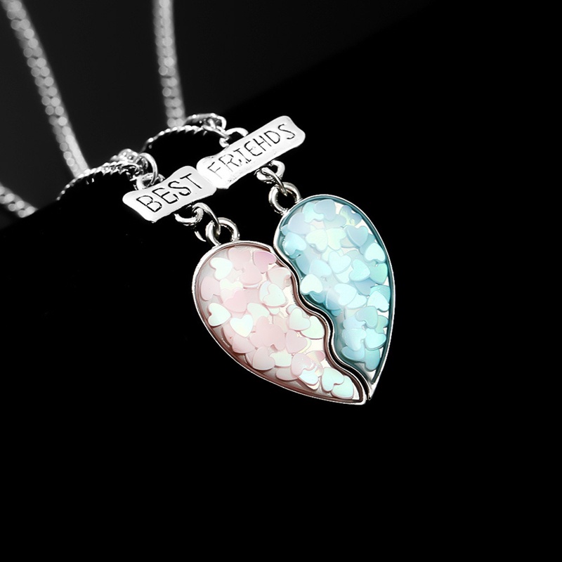 Set 2 Vòng cổ Tình Bạn Mặt Nửa Trái Tim Ghép Đôi Khắc Chữ Best Friend