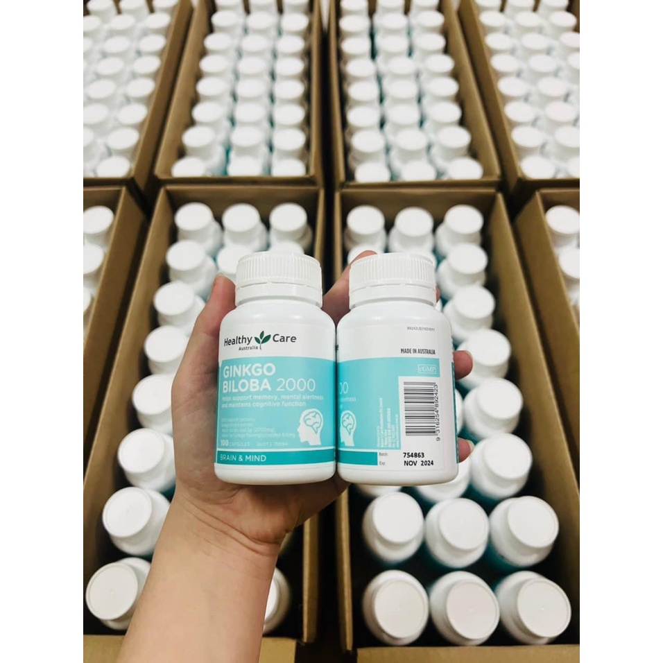 Bổ não Ginkgo biloba 2000mg Healthy Care 100v - Úc, Hàng Chuẩn Úc Đi Air