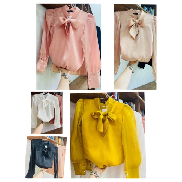 ♥️ Áo Sơ Mi Cổ Nơ Chất Tơ Sống (nhiều màu) Áo Công Sở  mới