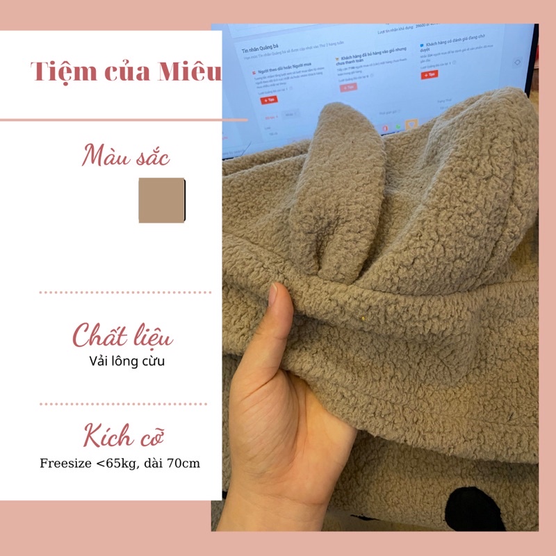 Áo hoodie lông cừu thỏ tặng kèm túi Tiệm của Miêu | BigBuy360 - bigbuy360.vn