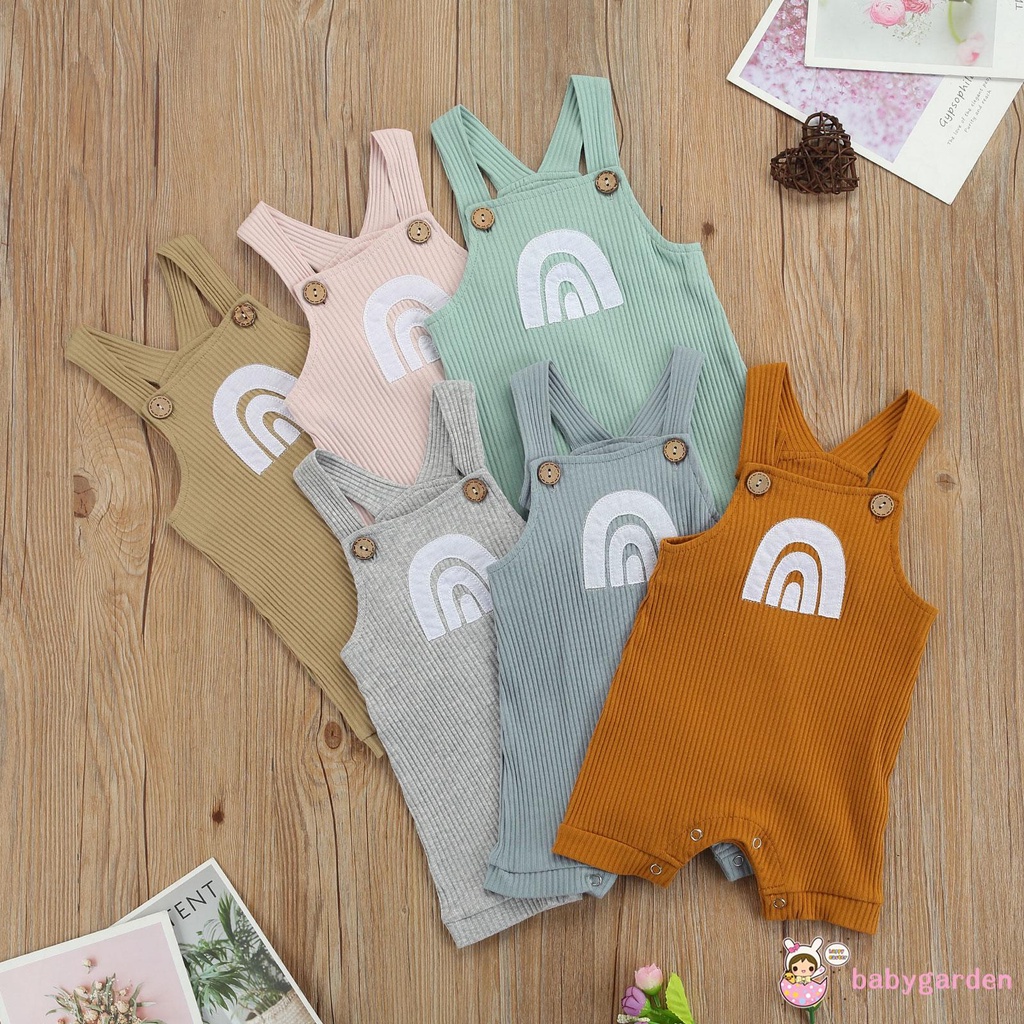 Bộ áo liền quần cổ vuông không tay họa tiết cầu vồng cho bé 0-18 tháng tuổi