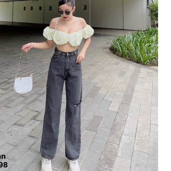 [VIDEO+FREESHIP ] QUẦN JEANS ỐNG RỘNG NỮ LƯNG CAO CẠP CHỈNH RÁCH BE TRÁI GIỮA MÀU XÁM NHẠT LAI CUỐN MỀM MỊN NITIQC