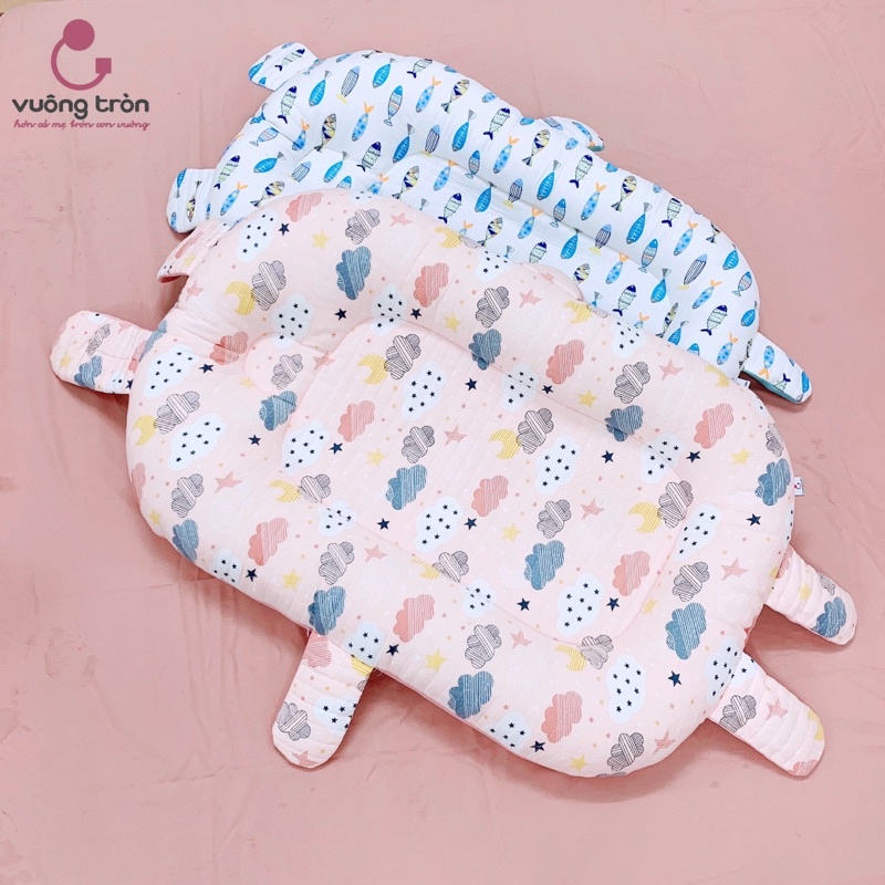 Nôi vải chung giường cao cấp Vuông Tròn cotton Hàn chần bông, đệm nằm chung giường đẹp an toàn cho bé yêu