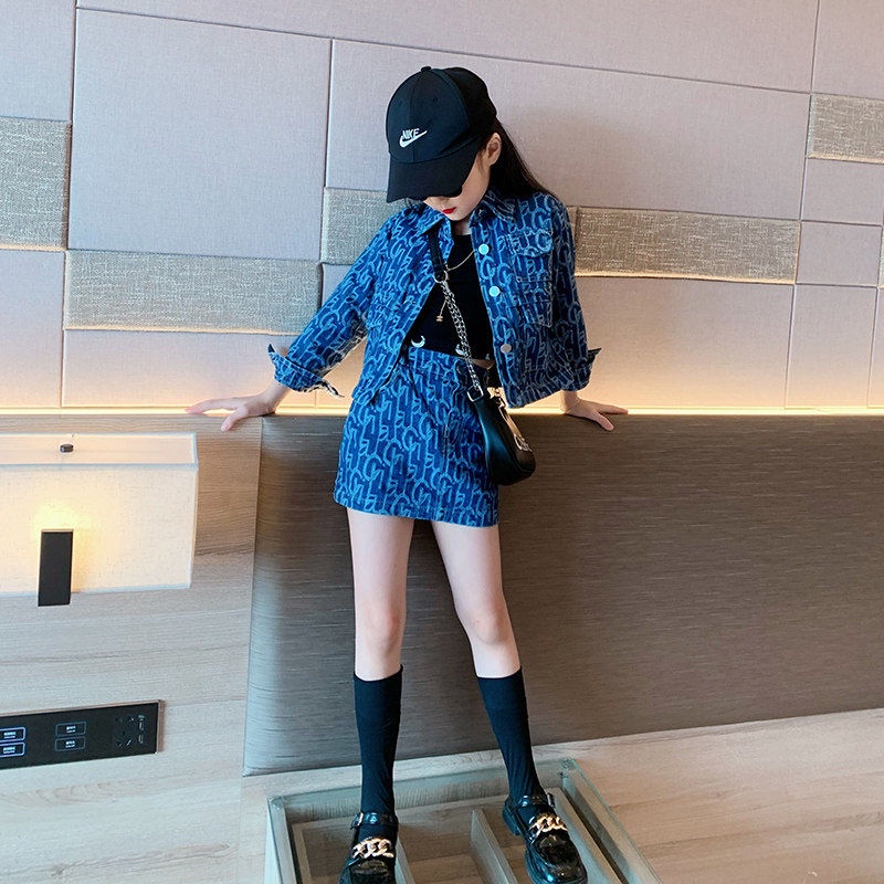 Set Áo Váy Denim Thời Trang Mùa Xuân 2022 Phong Cách Phương Tây Cho Bé Gái