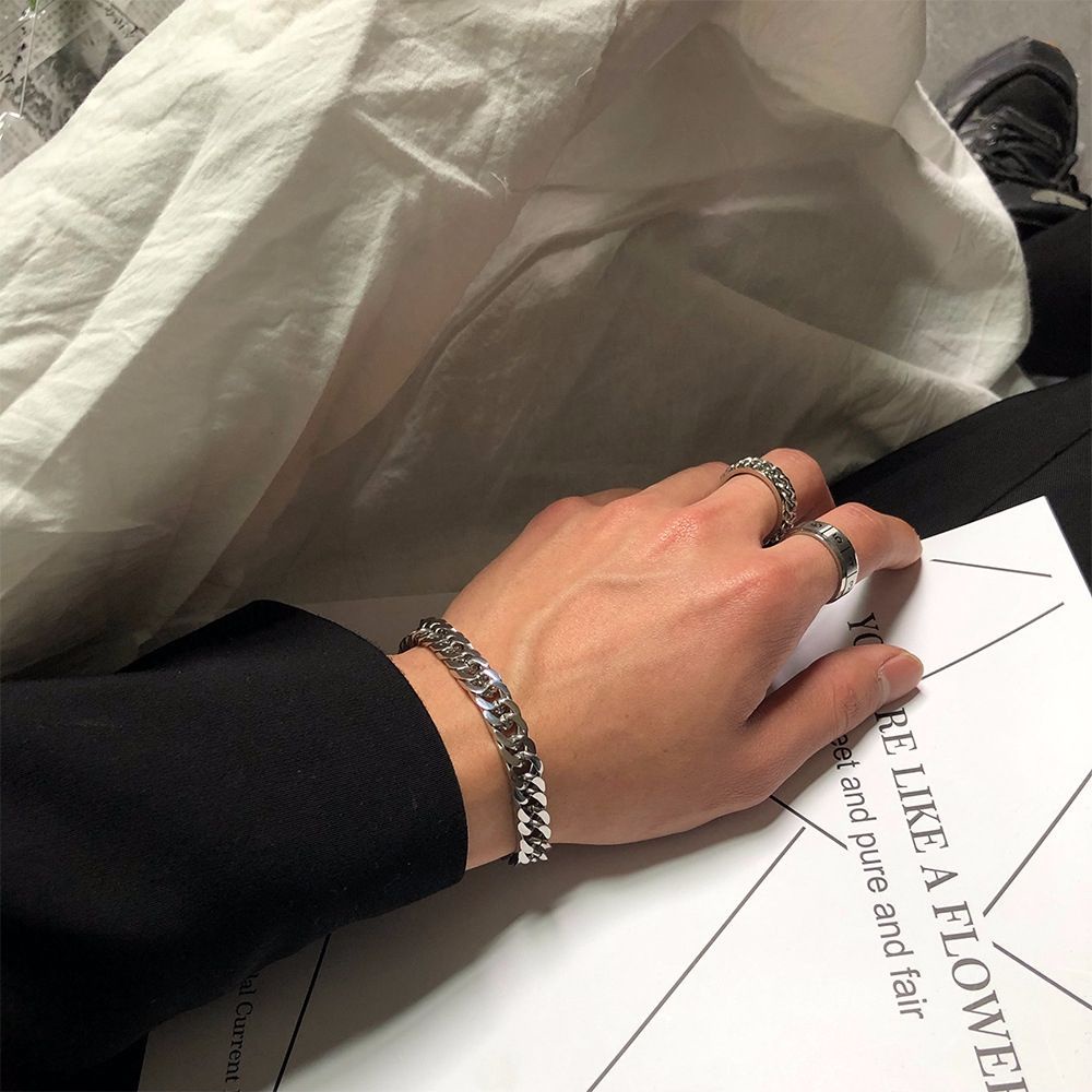 Vòng tay thép titan dạng trơn/ hình mặt cười phong cách hip hop Hàn Quốc thời trang cho nam