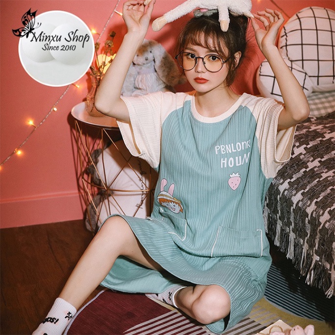 Váy Ngủ, Váy Mặc Nhà Có Đệm Ngực Họa Tiết Đáng Yêu, Chất Mềm Mịn VQ