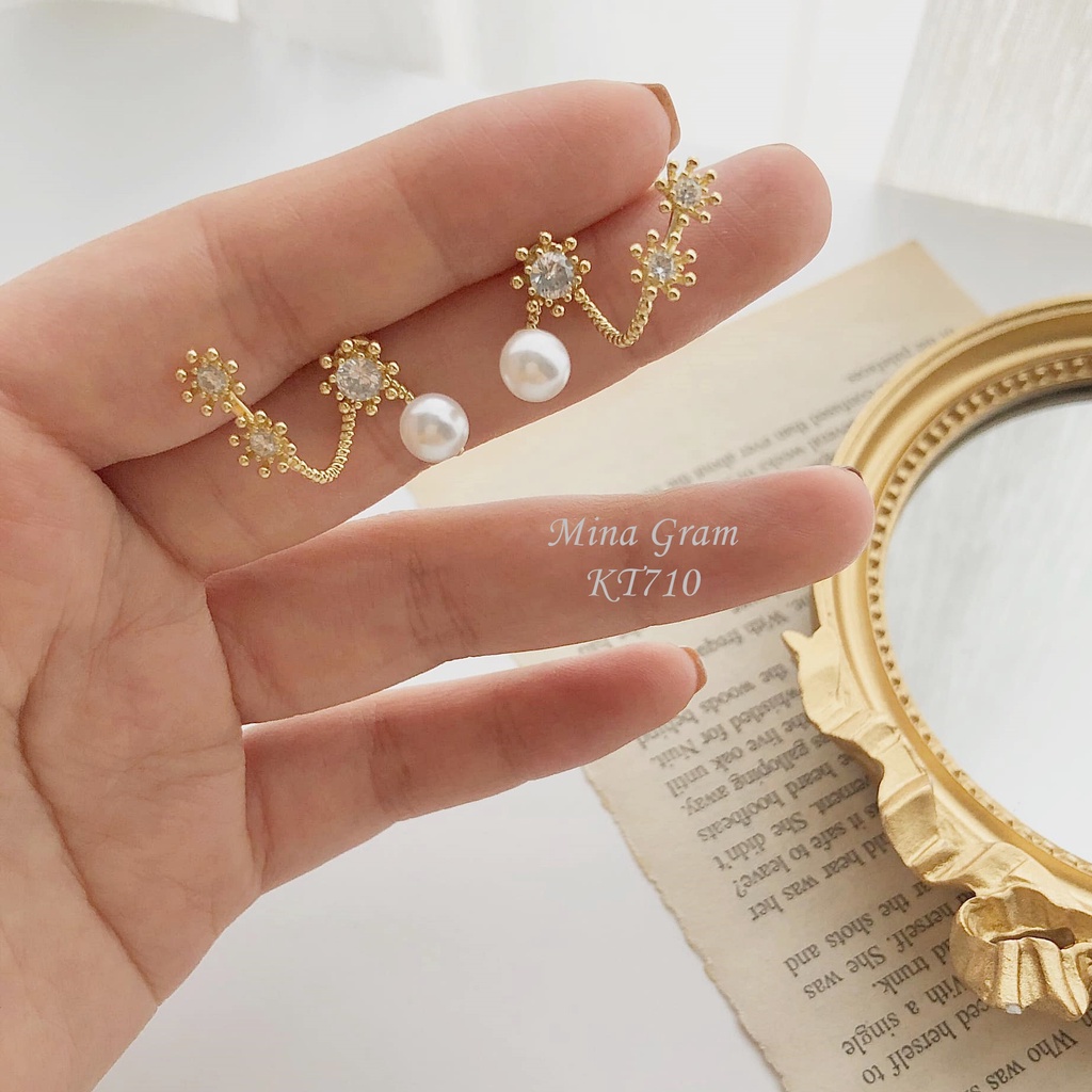 Bông tai khuyên tai bạc 925 nữ điệu xinh xắn khuyên nụ Mina Gram