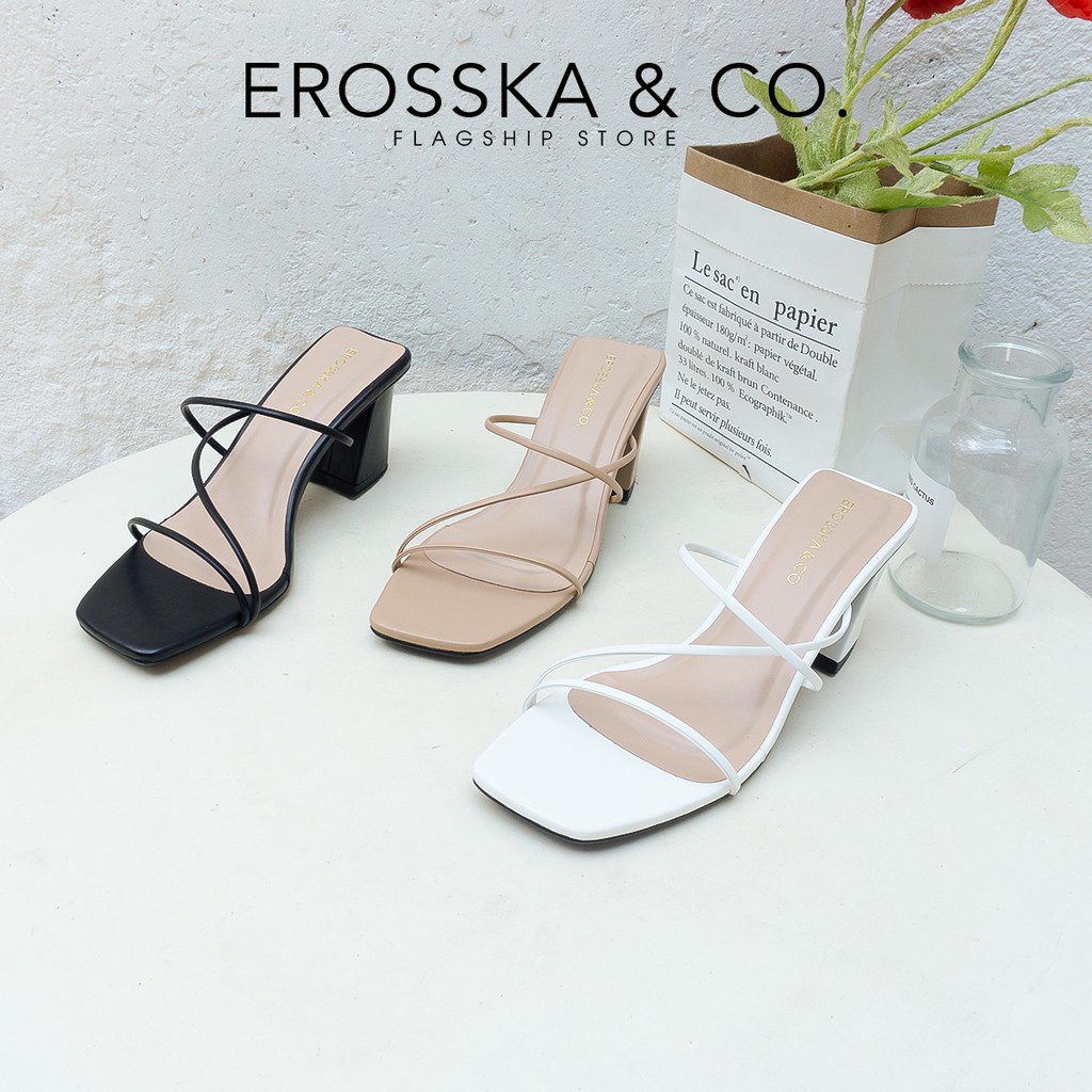 Sandal Quai Mảnh Erosska mũi vuông cao 7cm màu trắng _ EM074