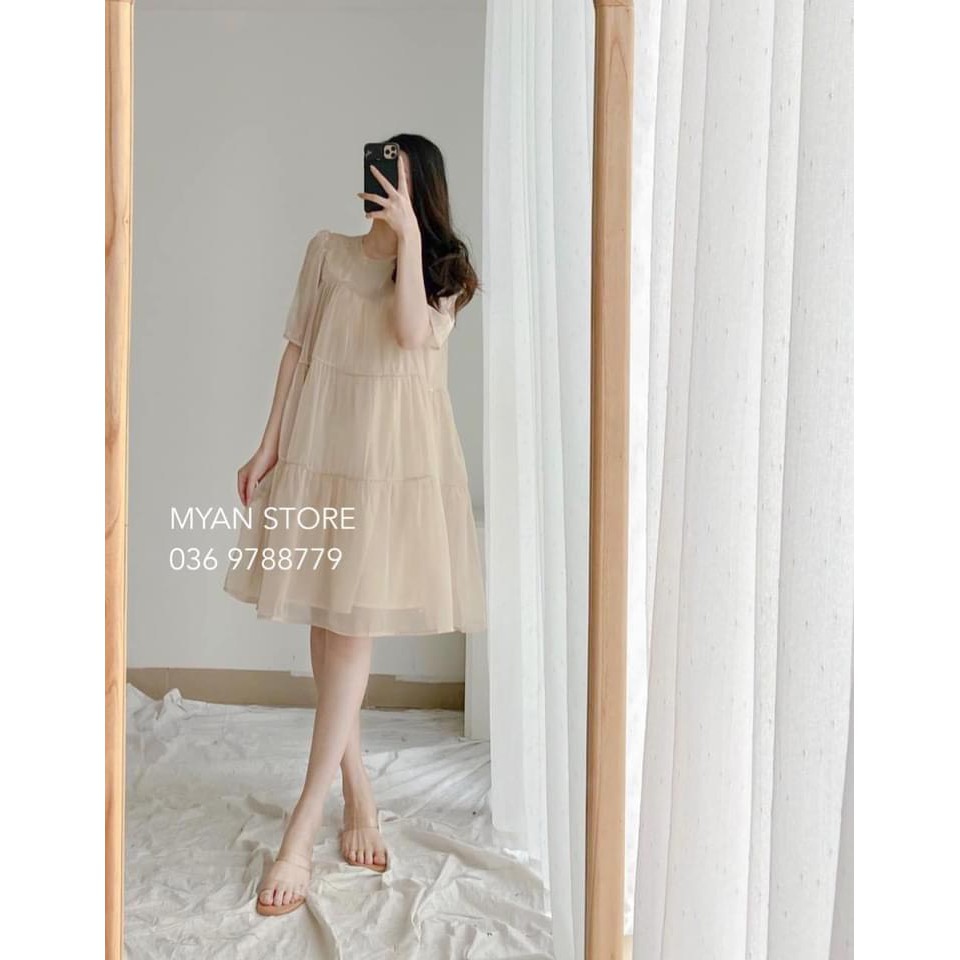 VÁY VOAN BABYDOLL MÀU BE 2 LỚP CHO NỮ