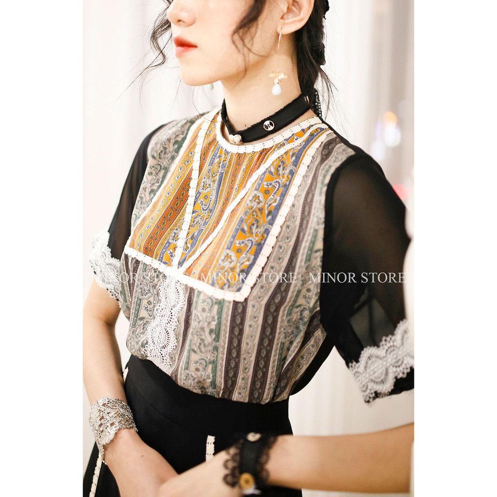 ÁO KIỂU PHỐI HỌA TIẾT 2 MÀU [MINOR FLEUR]