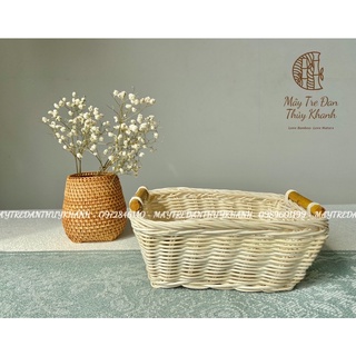 Giỏ mây trắng đựng đồ, khay mây chữ nhật, rổ decor Mây Tre Đan Thuỷ Khanh