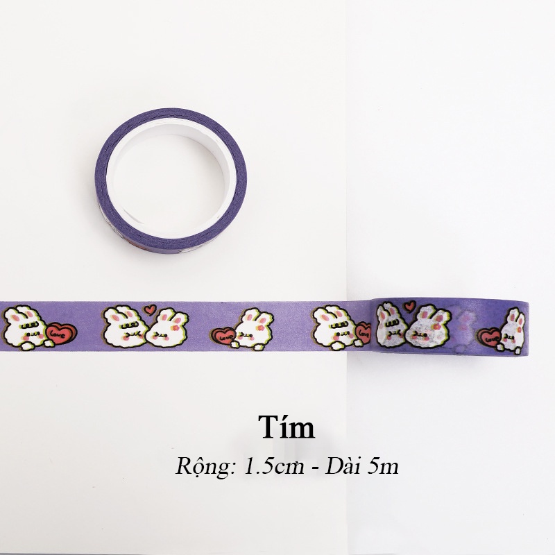Cuộn Washi Tape băng dính dán trang trí DIY với nhiều hình cute dễ thương (dài 5m)