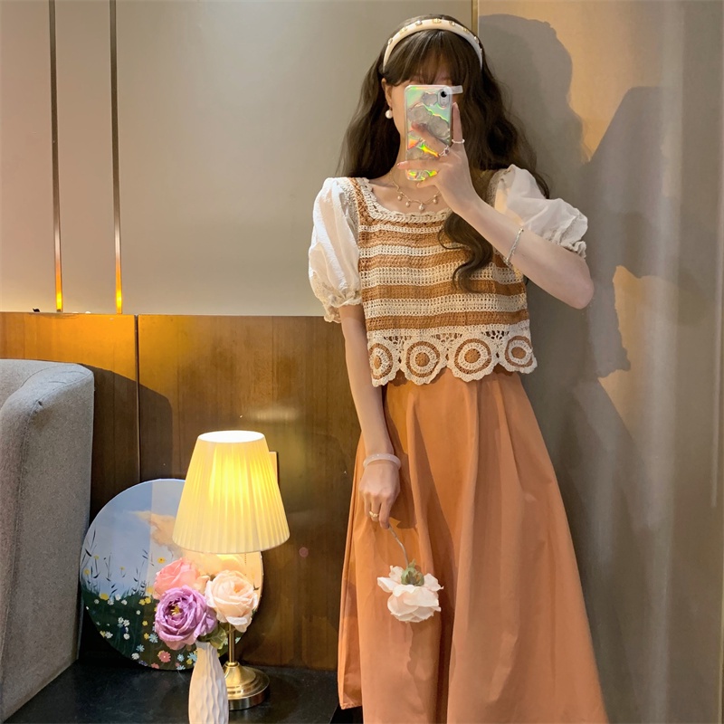 Áo sơ mi ZHELIHANGFEI ren lỗ cổ vuông ngắn tay thời trang sành điệu cho nữ