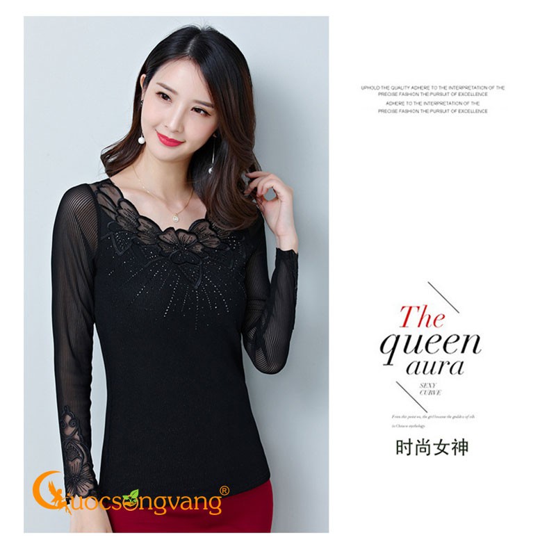 Áo thun nữ dài tay áo ren lưới GLA255 Cuocsongvang