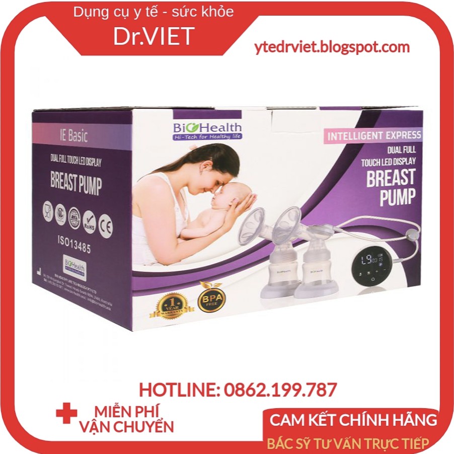 Máy hút sữa điện đôi BioHealth-BioHealth IE Basic cao cấp-  Chế độ mát xa, hút  thường (9 mức), hút liên tục, luân phiên