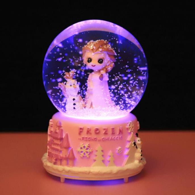 Quả Cầu Pha Lê Tuyết ELSA Có Hộp Phát Nhạc Và Đèn Phát Sáng Xinh Xắn Kèm Pin