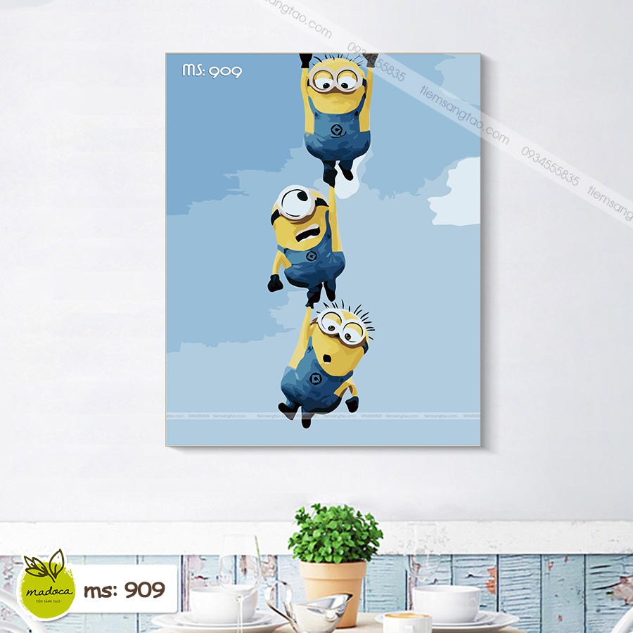 Tranh sơn dầu số hóa tự tô Minion bắc thang 909